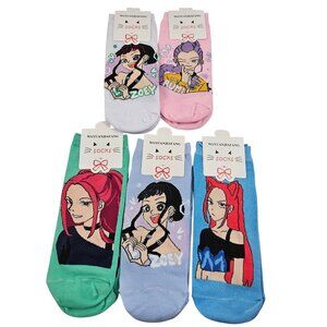 Kpop Demon Hunters Socks Set of 5 Size Med Pink White Green Light Blue Novelty